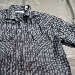 Vintage Men's westernwear.XL Anchor Blue Black striped micro floral